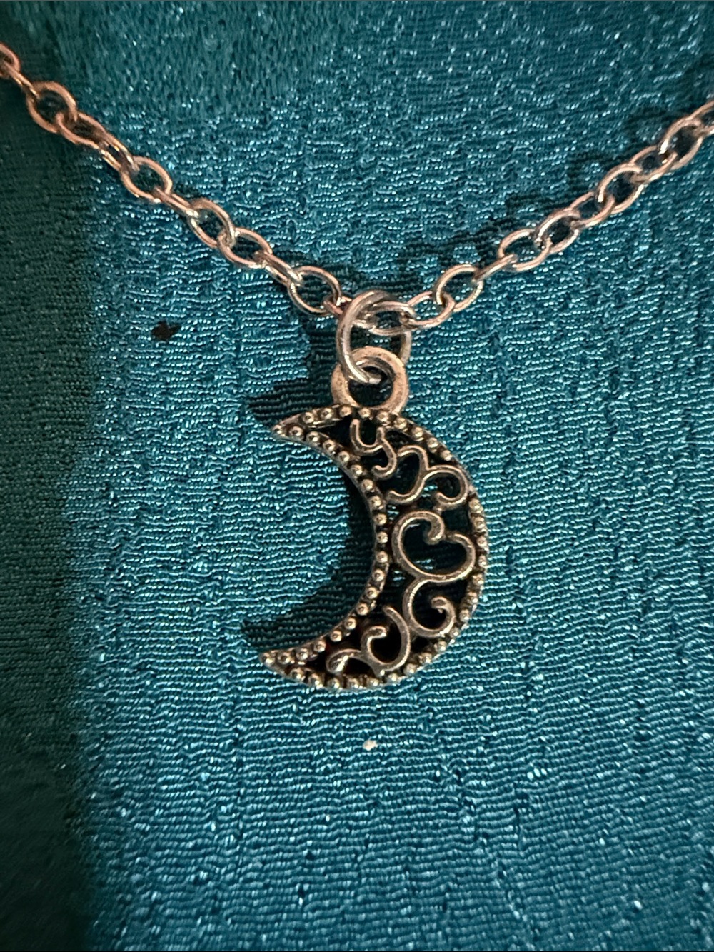 Silver Filigree Crescent Moon Pendant Necklace - Women Jewelry